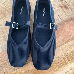 VIVAIA Women’s Navy Knit Mary Jane Flats 40.5